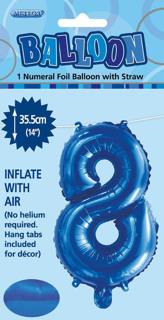 Royal Blue "8" Foil Balloon - 14 Inch (35cm) Number Eight Birthday Decoration for Parties & Celebrations