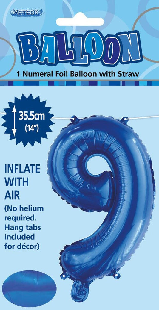 Royal Blue "9" Foil Balloon - 14 Inch (35cm) Number Nine Birthday Decoration for Parties & Celebrations