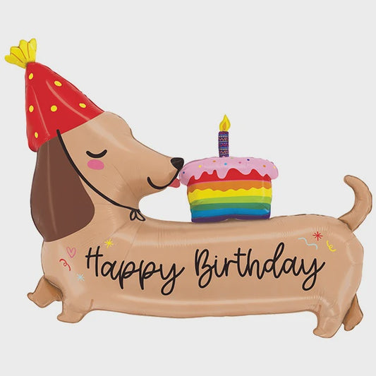43-Inch Happy Birthday Dachshund Balloon – Large Foil Dog-Shaped Birthday Party Decoration