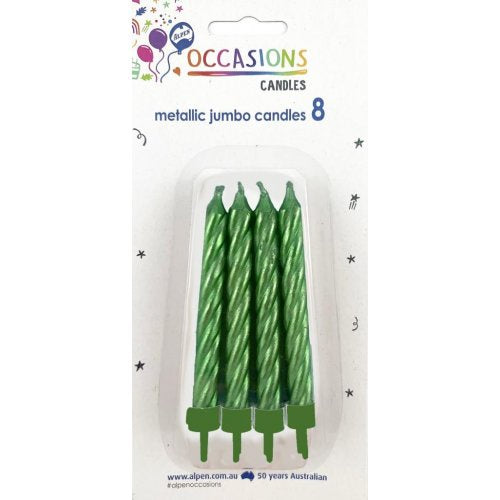 Metallic Green Jumbo Candles with holders Pack of 8