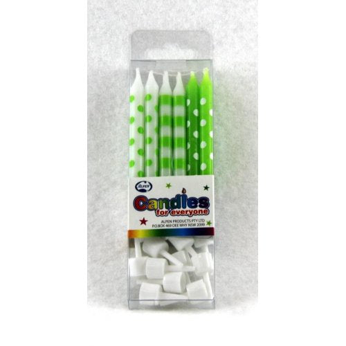 Lime Printed Dots & Stripes Candles with Holders P12