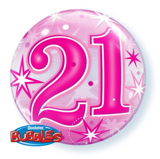 Bubble Balloon 22" Pink Stars 21st Birthday