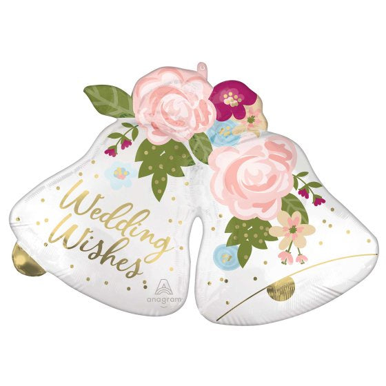 Wedding Wishes Satin Bells Supershape Foil Balloon 83cm