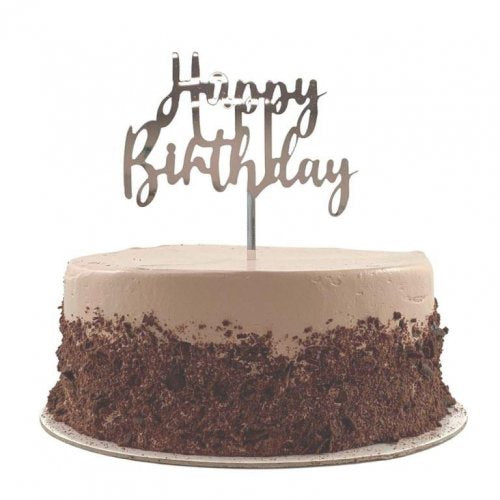 Cake Topper Acrylic 2mm Happy Birthday Silver P1