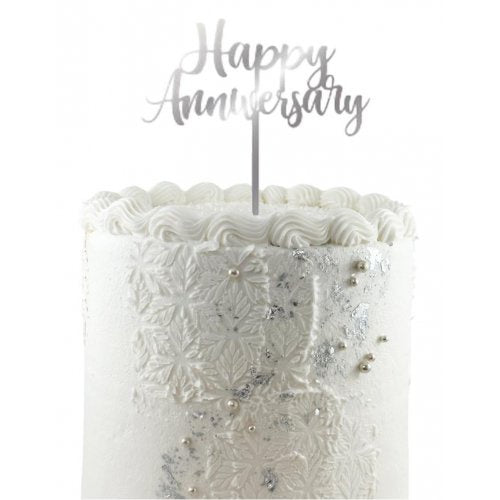 Cake Topper Acrylic 2mm Happy Anniversary Silver P1