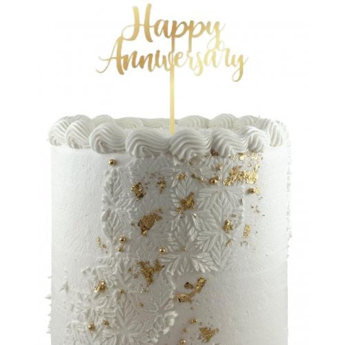 Cake Topper Acrylic 2mm Happy Anniversary Gold P1