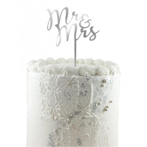 Cake Topper Acrylic 2mm Mr & Mrs Silver P1