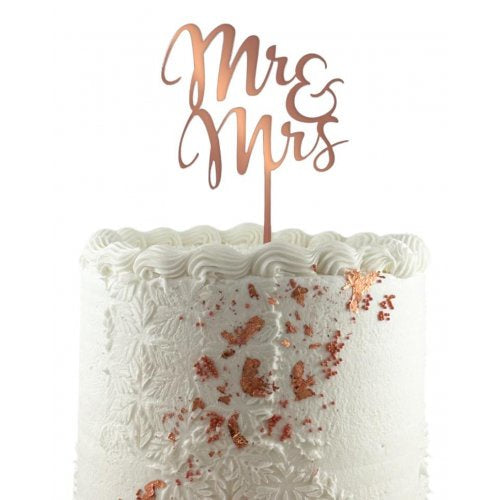 Cake Topper Acrylic 2mm Mr & Mrs Rose Gold P1