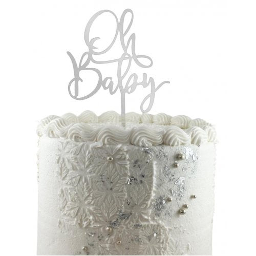 Cake Topper Acrylic 2mm Oh Baby Silver P1