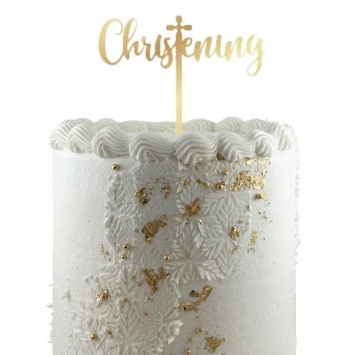 Cake Topper Acrylic 2mm Christening Gold P1
