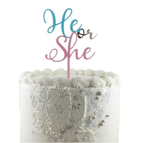 Cake Topper Acrylic 2mm He or She P1