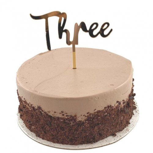 Cake Topper Acrylic 2mm Three Gold P1
