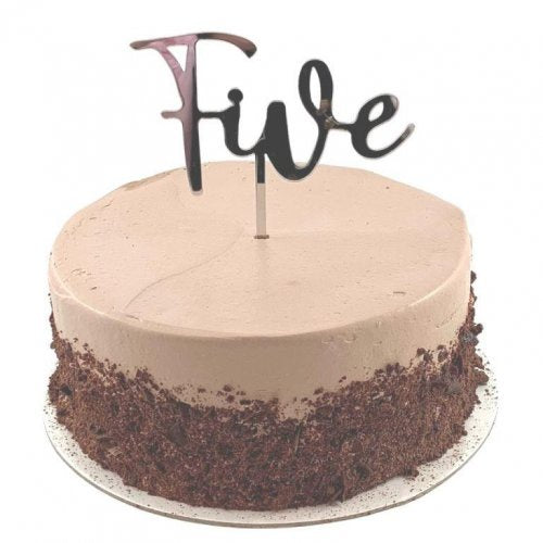 Cake Topper Acrylic 2mm Five Silver P1