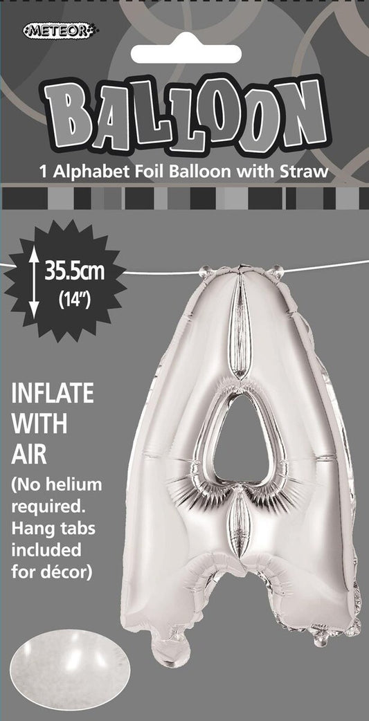 Silver "A" Alphabet Foil Balloon 35cm (14")
