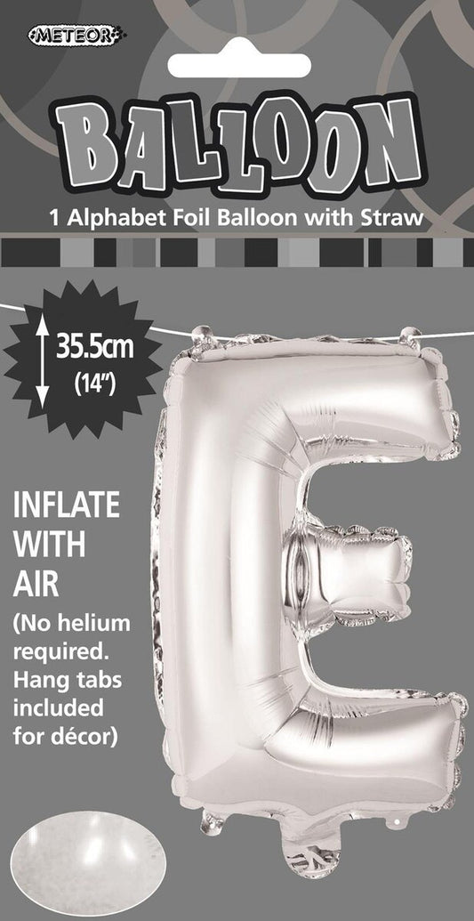 Silver "E" Alphabet Foil Balloon 35cm (14")