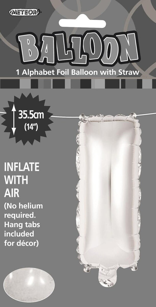 Silver "I" Alphabet Foil Balloon 35cm (14")