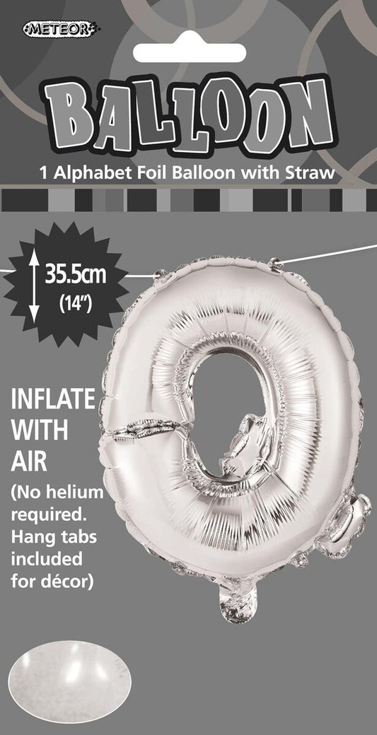 Silver "Q" Alphabet Foil Balloon 35cm (14")