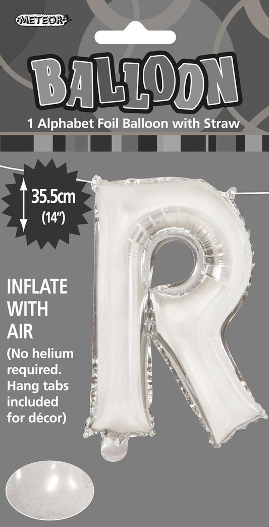 Silver "R" Alphabet Foil Balloon 35cm (14")