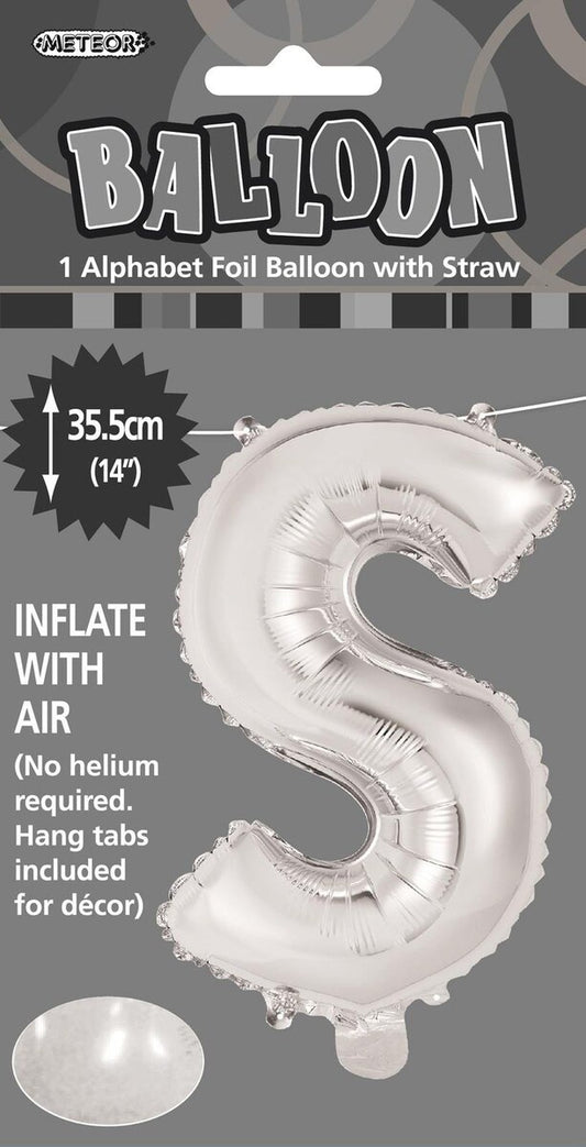 Silver "S" Alphabet Foil Balloon 35cm (14")