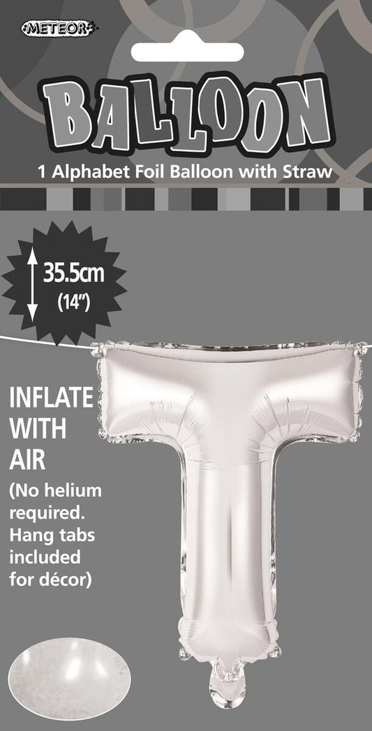 Silver "T" Alphabet Foil Balloon 35cm (14")