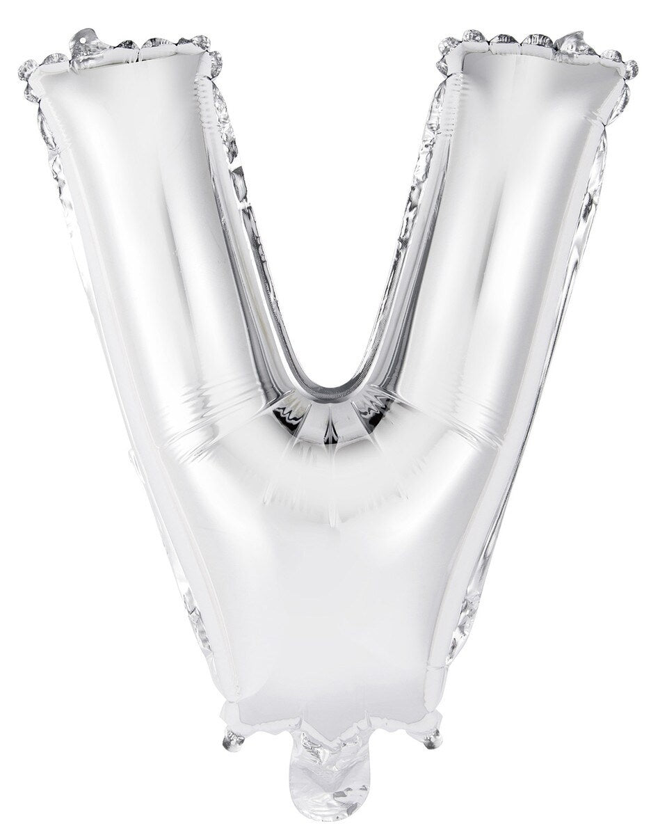 Silver "V" Alphabet Foil Balloon 35cm (14")