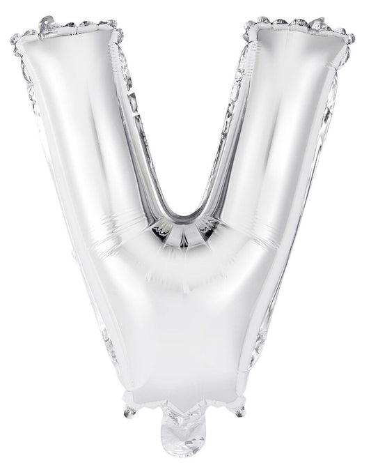 Silver "V" Alphabet Foil Balloon 35cm (14")