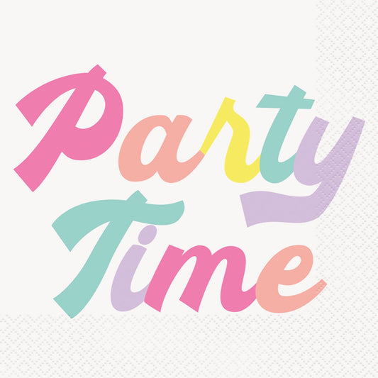 45776 - Retro Pastel Rainbow "Party Time" 16 Luncheon Napkins 2ply 33cm x 33cm (13" x 13")