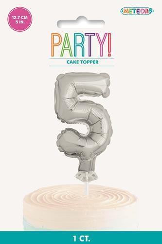 SILVER 5" MINI FOIL BALLOON CAKE TOPPER - 5