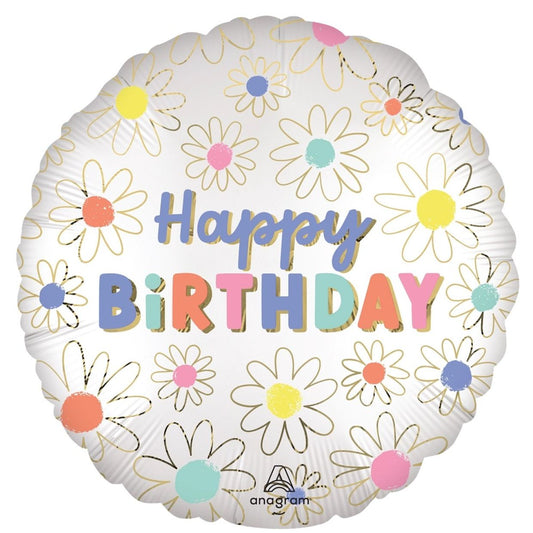 Anagram Satin Daisies Happy Birthday Foil Balloon 45cm