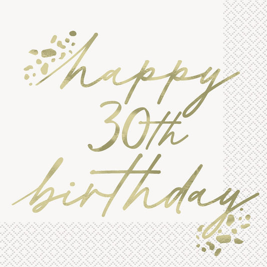 Gold Happy 30th Birthday Foil Stamped Luncheon Napkins 33cm 16 Pack