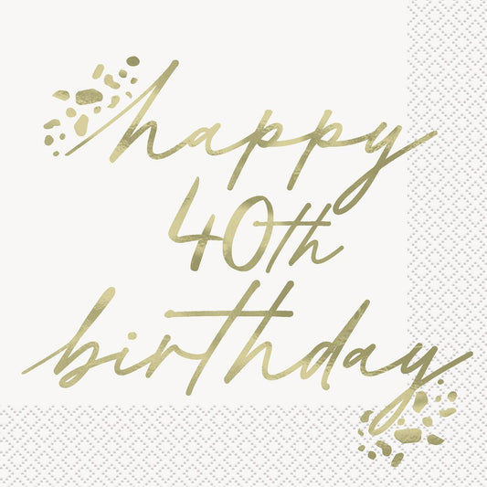 Gold Happy 40th Birthday Foil Stamped Luncheon Napkins 33cm 16 Pack