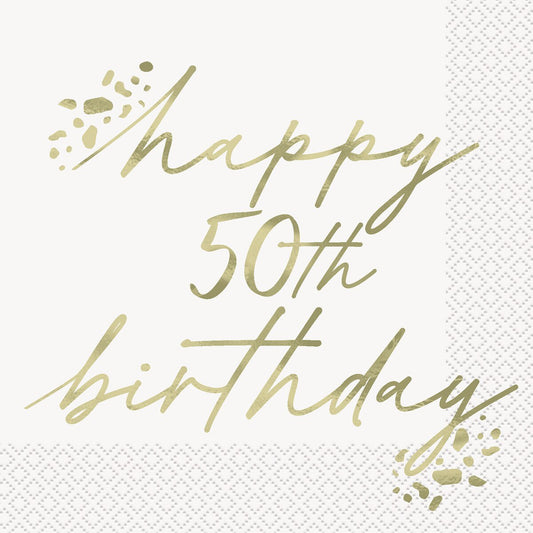 Gold Happy 50th Birthday Foil Stamped Luncheon Napkins 33cm 16 Pack