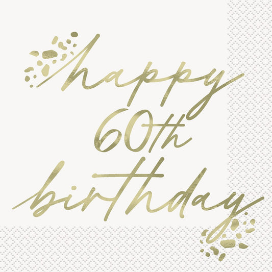Gold Happy 60th Birthday Foil Stamped Luncheon Napkins 33cm 16 Pack