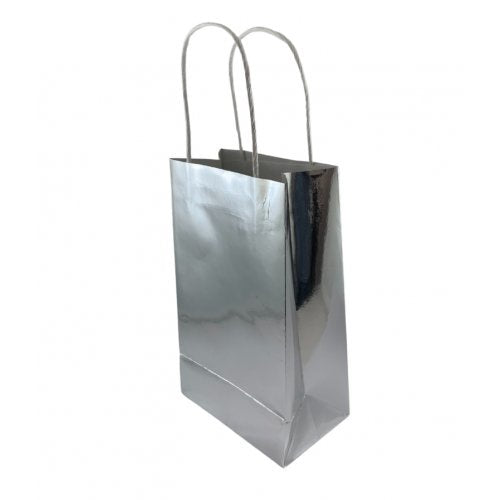 Party Bag Paper 215x130x80mm Metallic Silver Pack 5