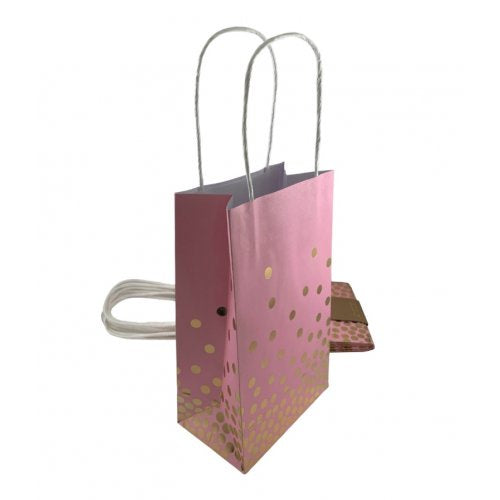 Party Bag Paper 215x130x80mm Pink with Gold Dots Pack 5