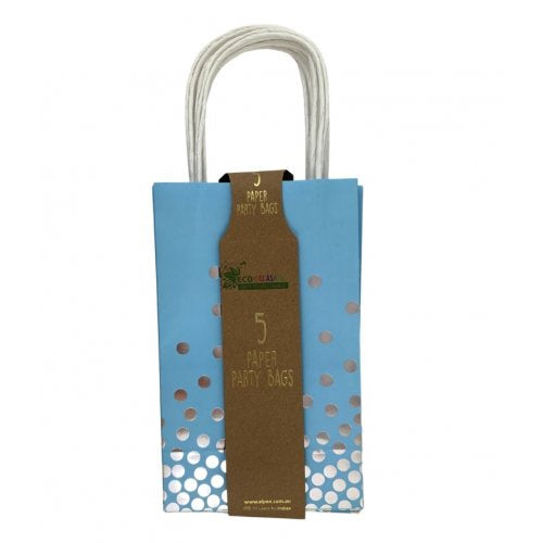 Party Bag Paper 215x130x80mm Blue with Silver Dots Pack 5