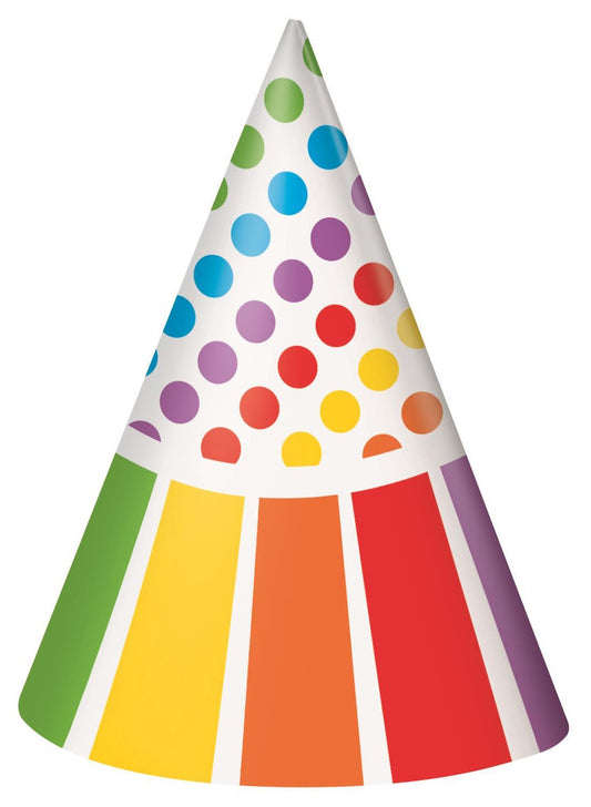 Rainbow Birthday Party Hats Pack Of 8