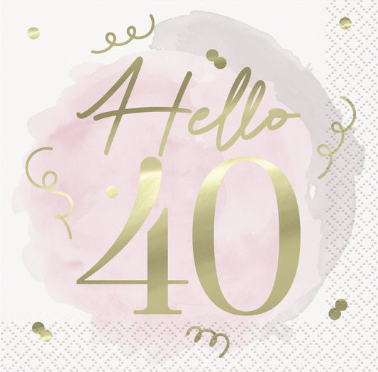Blush Hello 40 Foil Stamped Beverage Napkins 25.4cm 16 Pack