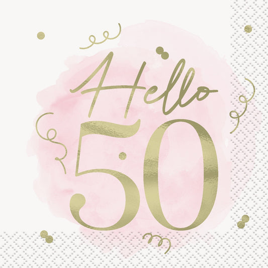 Blush Hello 50 Foil Stamped Beverage Napkins 25.4cm 16 Pack