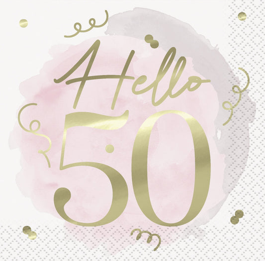 Blush Hello 50 Foil Stamped Luncheon Napkins 33cm 16 Pack