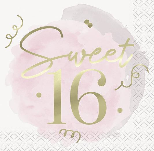 Blush Sweet 16 Foil Stamped Luncheon Napkins 33cm 16 Pack
