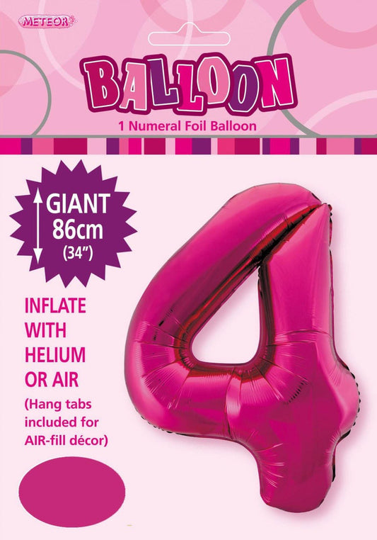 Large Foil Number Balloon 34"(86cm) Hot Pink 4