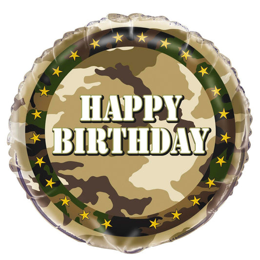 Military Camo "Happy Birthday" 45cm (18") Foil Balloon Packaged