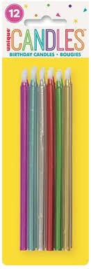 12cm Tall Metallic Assorted Candles Pack Of 12