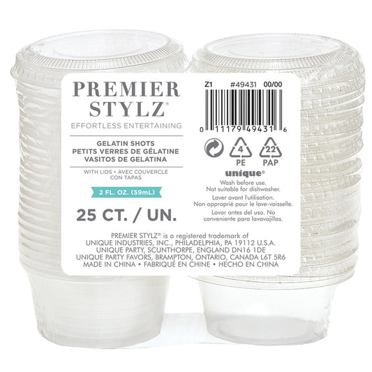 Reusable Clear Plastic Shot Glasses with Lids 59ml Pack of 25