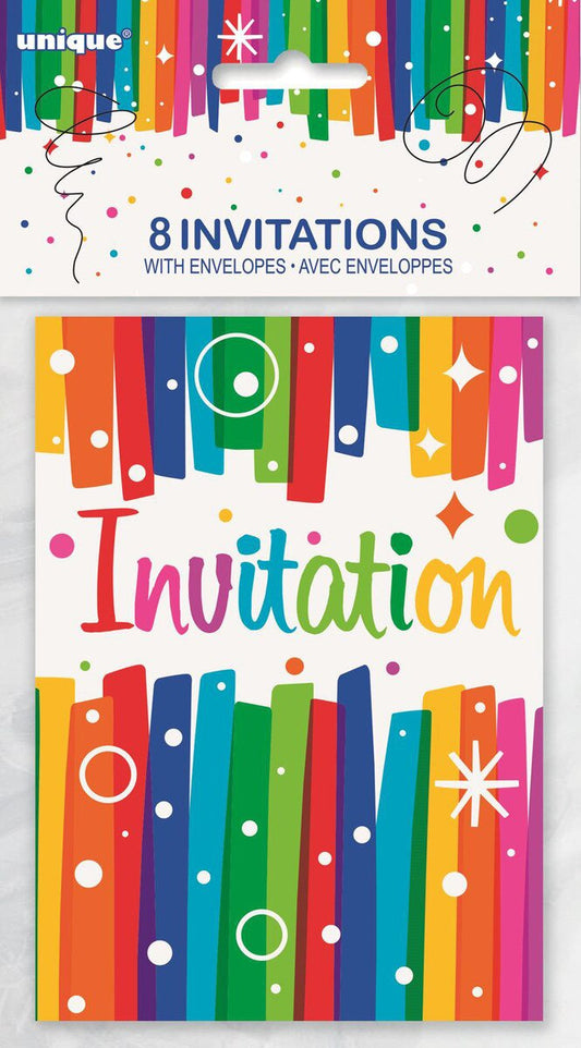 Rainbow Ribbons Invitations – Pack of 8 Party Invites (9.7 x 13.6cm / 5.3" x 3.8")