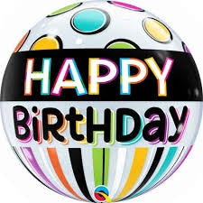 Bubble Balloon 22" Birthday Black Band&dots