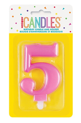 METALLIC PINK BIRTHDAY CANDLE - NUMBER 5