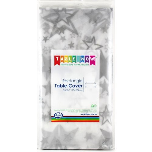 Rectangle Plastic Tablecover Rct Stars Silver