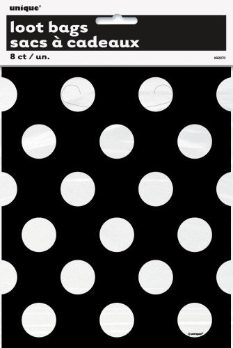 Black Loot Bags With White Polka Dots Pack Of 8